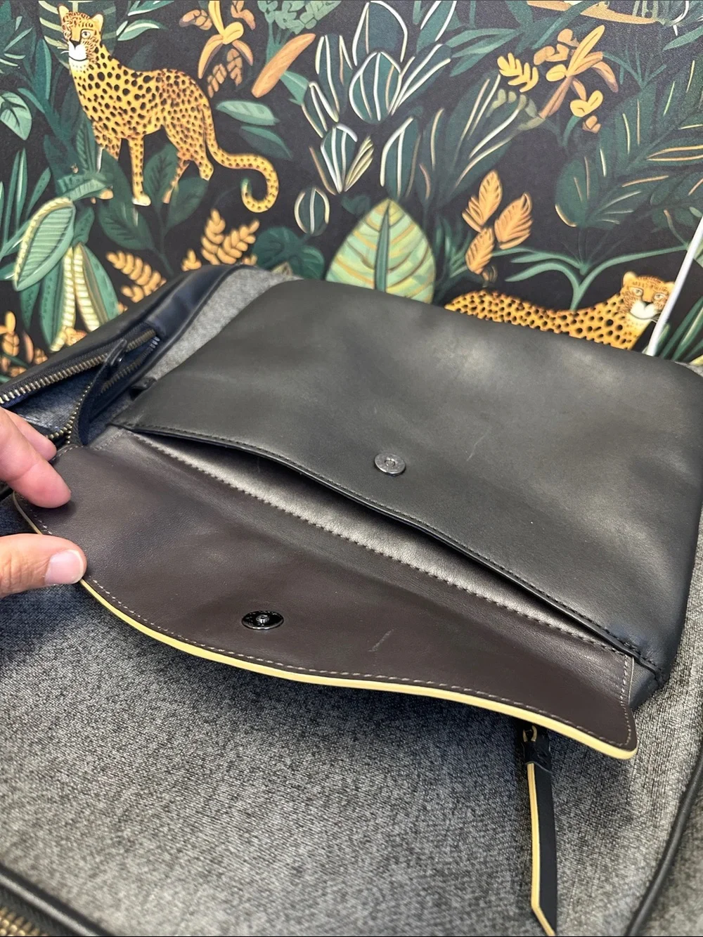 Tumi Gray and Black Leather-Trim Backpack
